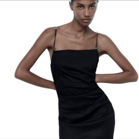 Zara Draped Linen Blend Dress BRAND NEW - Picture 3 of 4